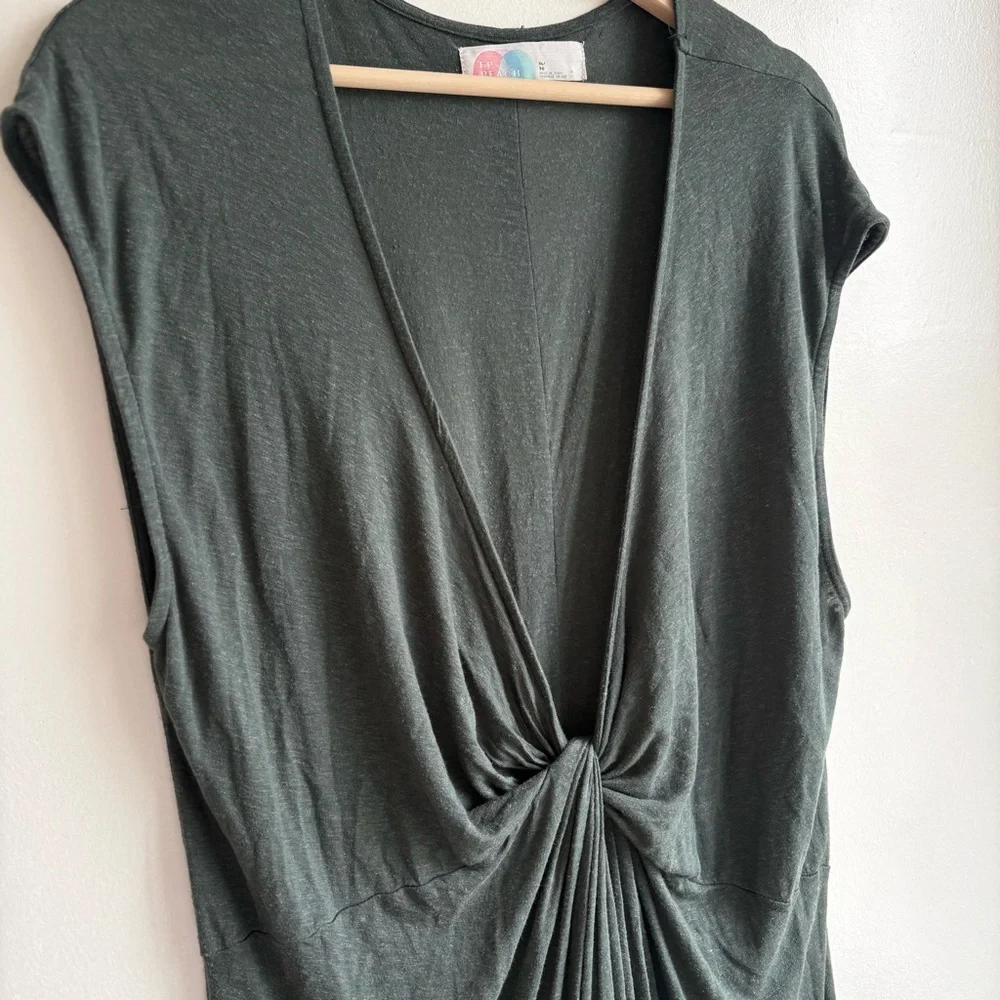 Free People Beach Marina Maxi Dress Size XL Kelp Green Linen Twist Front - Picture 8 of 11
